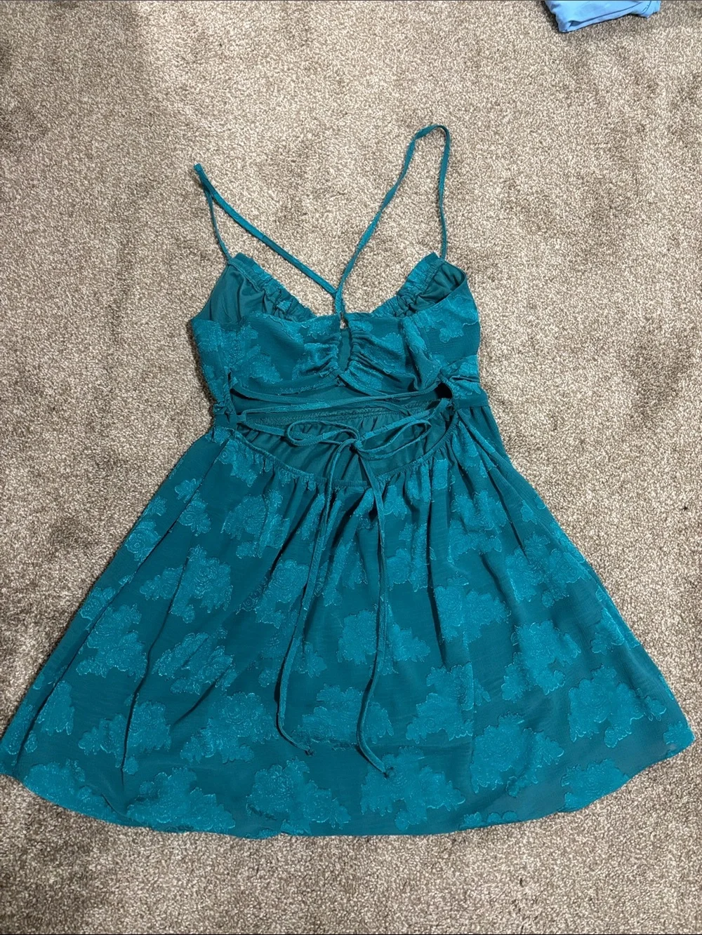 wild fable Teal Lace-Textured Lace-Back Dress